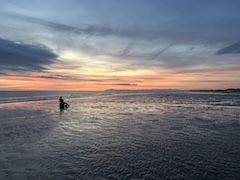 Original photography of silhouettes watching the golden sunset over the sea at Blackpool, Lancashire